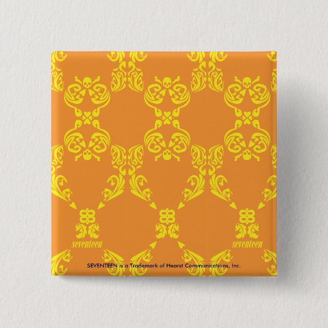 Damask Orange-Yellow Pinback Button (Front)