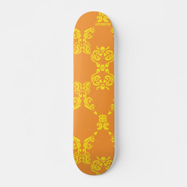 Damask Orange-Yellow Skateboard Deck (Front)