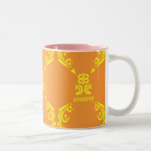 Damask Orange_Yellow Two_Tone Coffee Mug