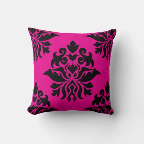 Damask Ornate _ Black  Magenta II Throw Pillow