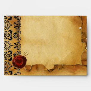 DAMASK PARCHMENT, ANGEL HEART RED WAX SEAL ENVELOPE