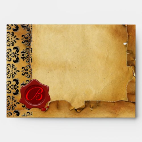 DAMASK PARCHMENT RED WAX SEAL MONOGRAM ENVELOPE