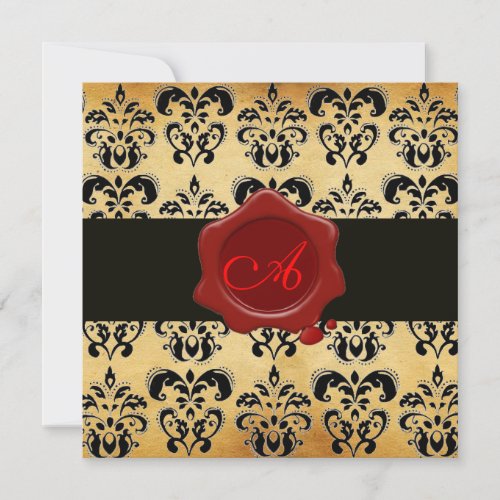 DAMASK PARCHMENT WAX SEAL MONOGRAMblack and brown Invitation