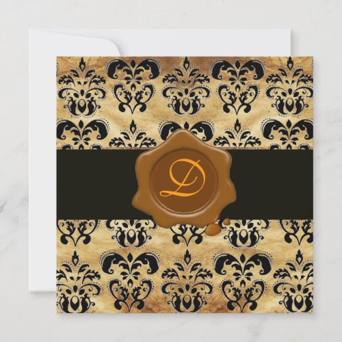 DAMASK PARCHMENT WAX SEAL MONOGRAMblack and brown Invitation