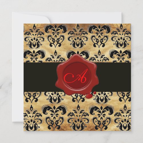 DAMASK PARCHMENT WAX SEAL MONOGRAMblack and brown Invitation