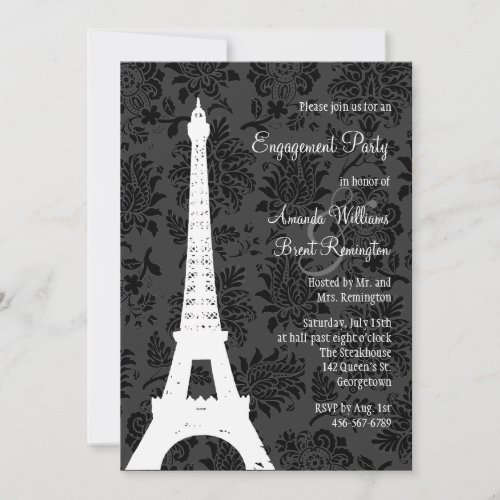 Damask Paris Engagement Party Custom Announcement