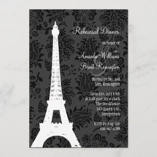 Damask Paris Rehearsal Dinner (black) Invitation