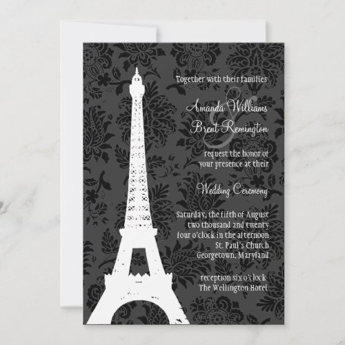 Damask Paris Wedding Invitation (black)
