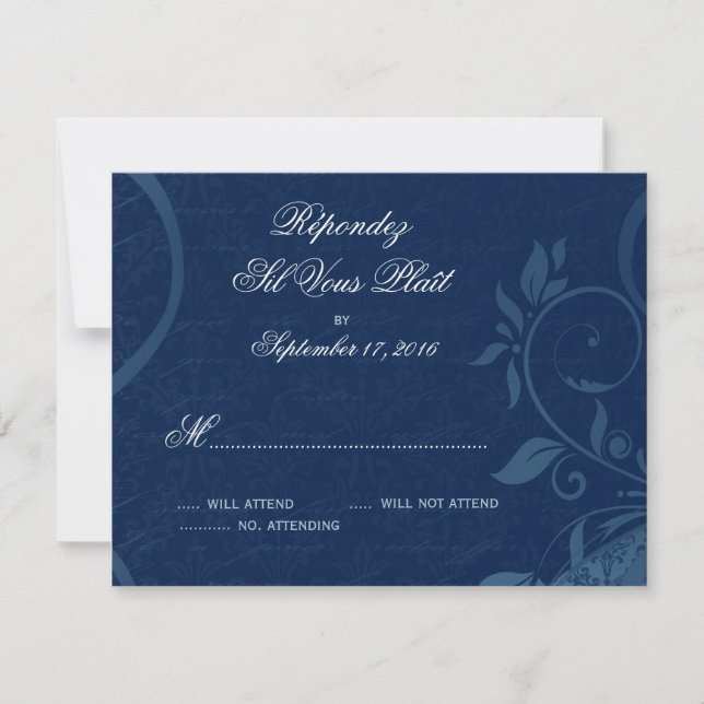 Damask Parisienne - Dark Sapphire Blue RSVP Card (Front)