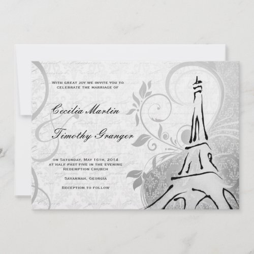 Damask Parisienne - Elegant Black &amp; White Wedding Announcements