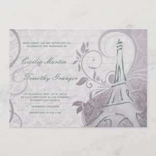 Damask Parisienne - Subtle Teal & Purple Wedding Invitation
