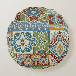Damask Patchwork: Colorful Turkish Vintage. Round Pillow