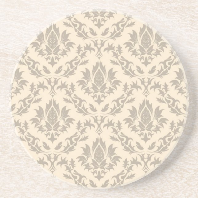 Damask pattern 3 sandstone coaster (Front)