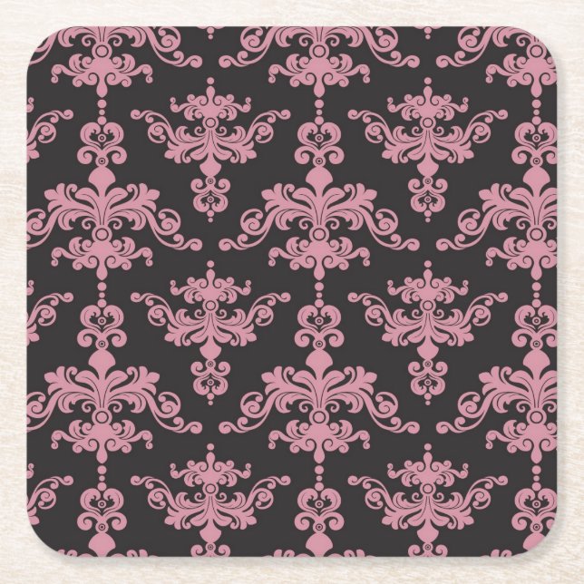 Damask Pattern 5 Square Paper Coaster (Front)