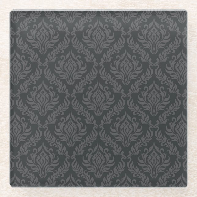 Damask Pattern 6 Glass Coaster (Front)