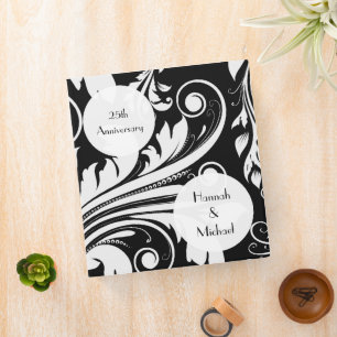 Damask Pattern, Black and White, Anniversary 3 Ring Binder