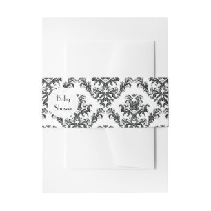 Damask Pattern, Black and White, Baby Shower Invitation Belly Band