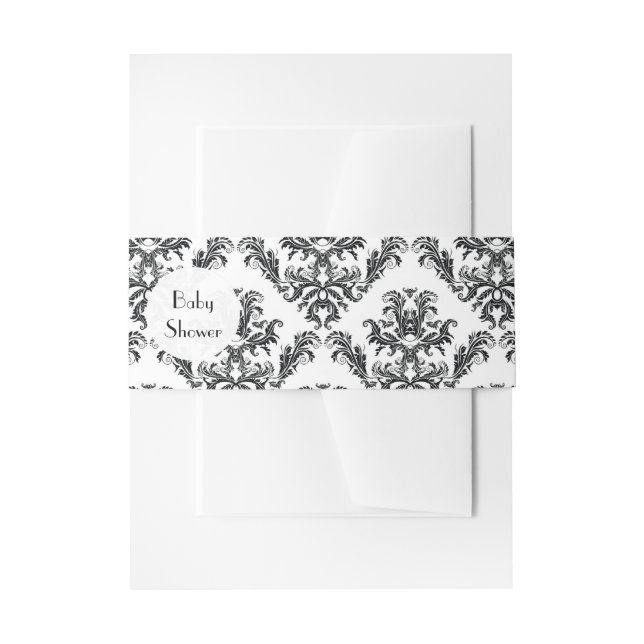 Damask Pattern, Black and White, Baby Shower Invitation Belly Band (Front Example)