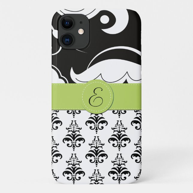 Damask Pattern, Black and White Damask, Monogram Case-Mate iPhone Case (Back)
