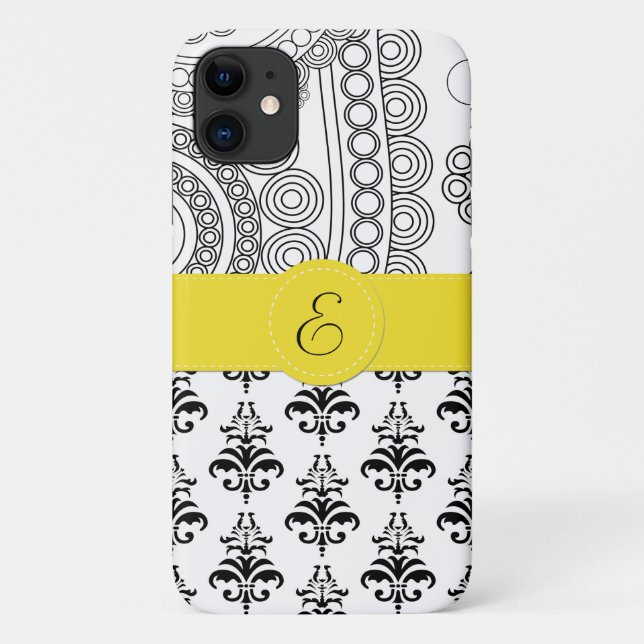 Damask Pattern, Black and White Damask, Monogram Case-Mate iPhone Case (Back)