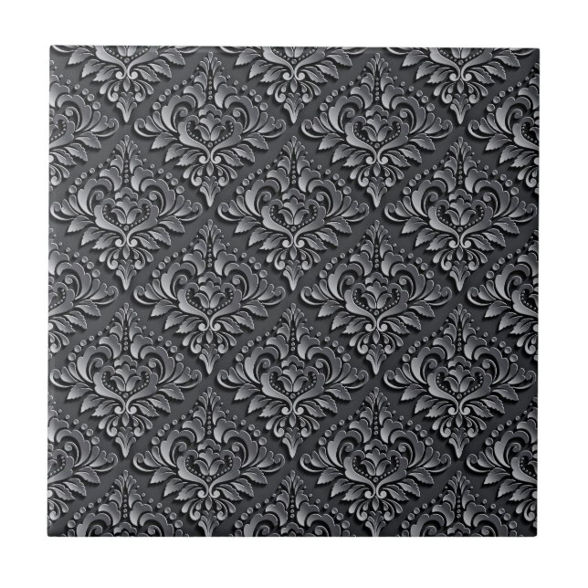 Damask Pattern Black Background-23961 Ceramic Tile (Front)