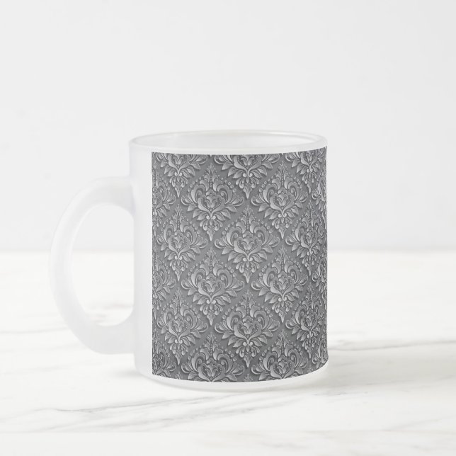 Damask Pattern Black Background-23961 Frosted Glass Coffee Mug (Left)