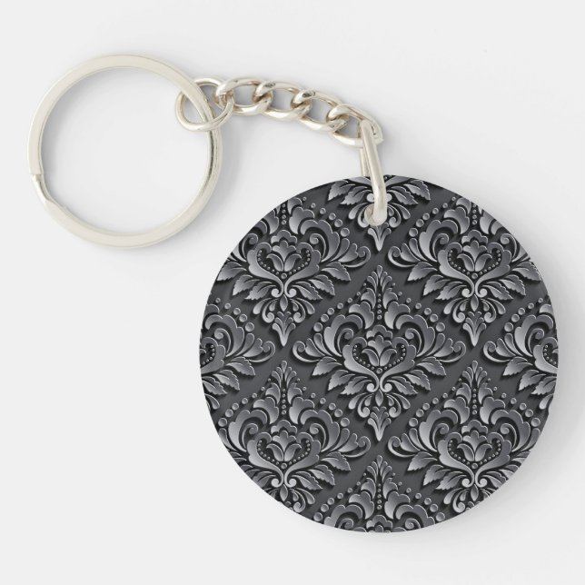 Damask Pattern Black Background-23961 Insulated Tu Keychain (Front)