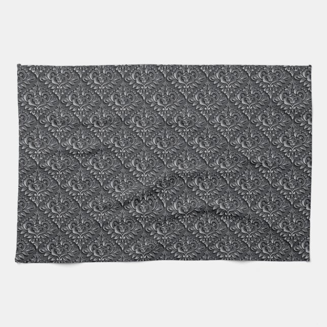 Damask Pattern Black Background-23961 Kitchen Towel (Horizontal)