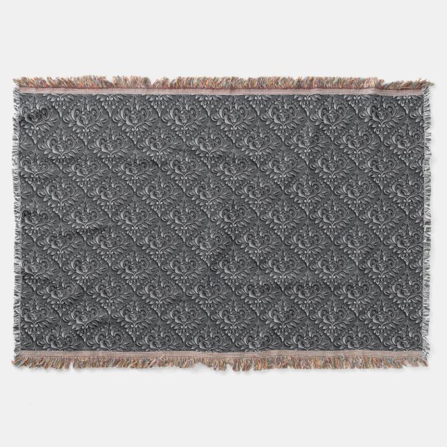 Damask Pattern Black Background-23961 Throw Blanket (Front)