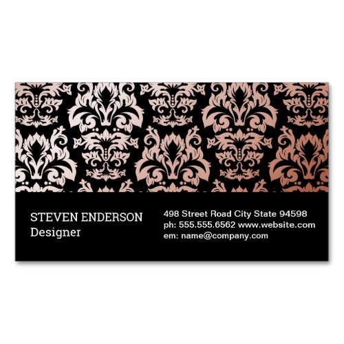 Damask Pattern Black Background Business Card Magnet