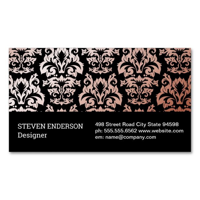 Damask Pattern Black Background Business Card Magnet (Front)