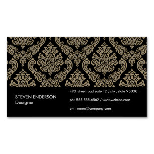Damask Pattern Black Background Business Card Magnet