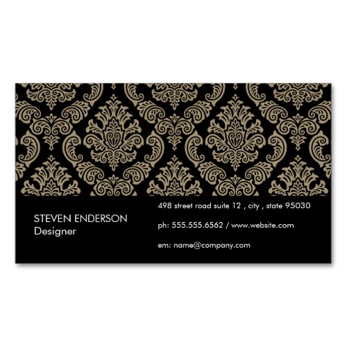 Damask Pattern Black Background Business Card Magnet