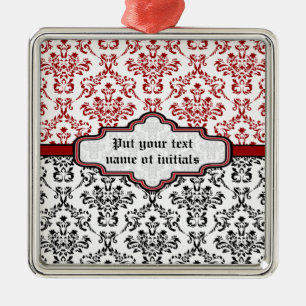 Damask pattern black red white custom ornament