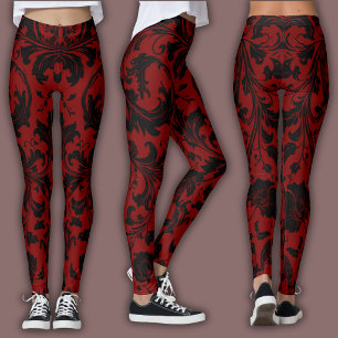 Damask Pattern   Black & Red Wine Leggings