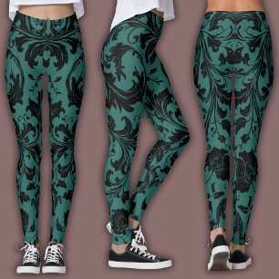 Damask Pattern   Black & Teal Leggings