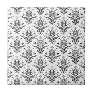 Damask Pattern Black & White, Gray Ceramic Tile