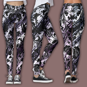 Damask Pattern   Black, White & Indigo Leggings