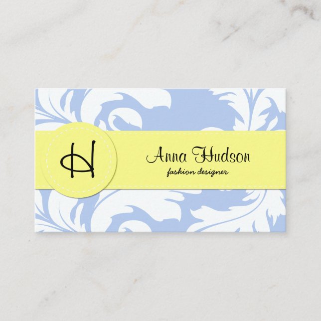 Damask Pattern, Blue Damask, French Damask Business Card (Front)