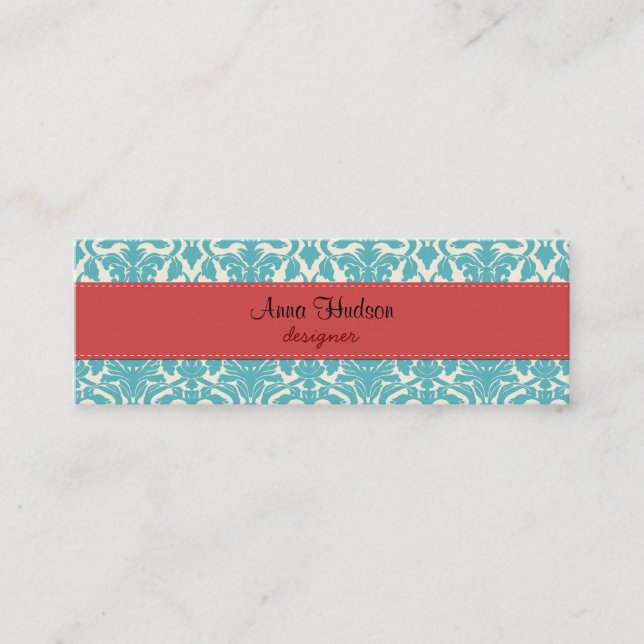 Damask Pattern, Blue Damask, French Damask Mini Business Card (Front)