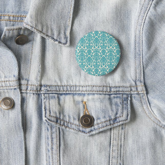 Damask Pattern, Blue Damask, French Damask Pinback Button (In Situ)