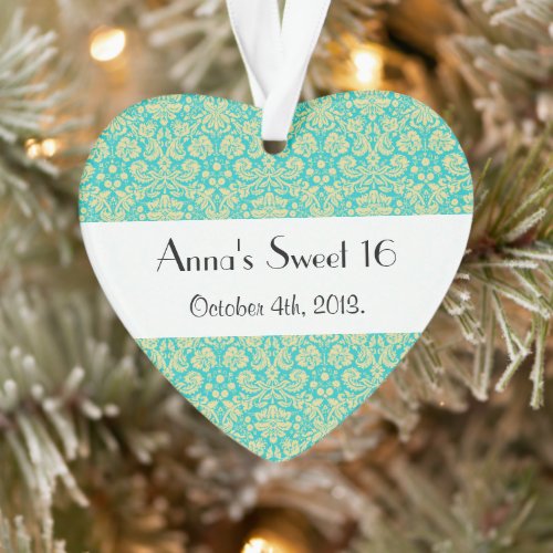 Damask Pattern Blue Damask Sweet 16 Birthday Ornament