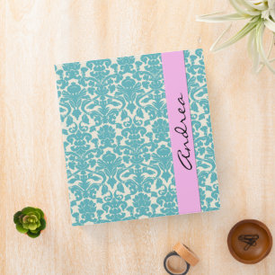 Damask Pattern, Blue Damask, Your Name Binder