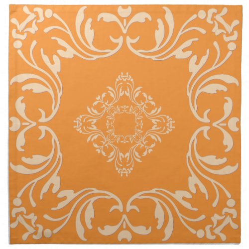 Damask Pattern  Cadmium orange background Cloth Napkin