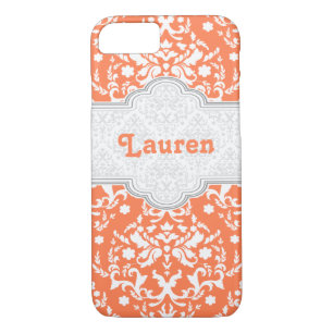 Damask pattern coral, white cute girly iPhone 8/7 case