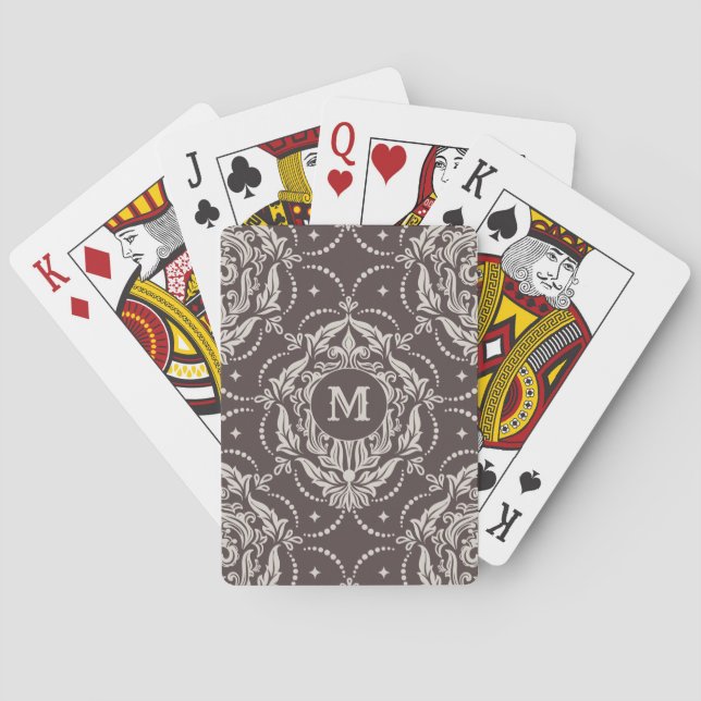 Damask Pattern custom monogram playing cards (Back)