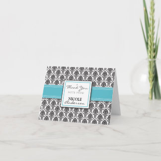 Damask Pattern Custom Thank You Card (aqua)