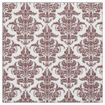 Damask Pattern - Dark Brown on White Fabric