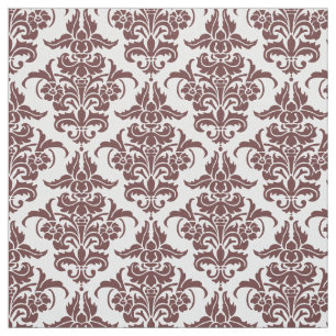 Damask Pattern - Dark Brown on White Fabric