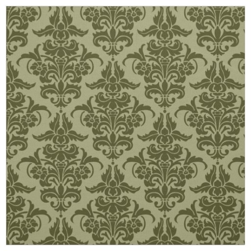 Damask Pattern - Dark Olive on Khaki Fabric